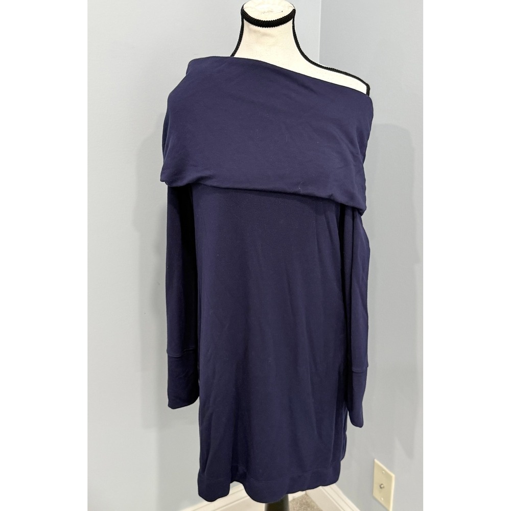 Lilly Pulitzer Navy Asymmetric Off Shoulder Cowl Neck French Terry Dress Medium